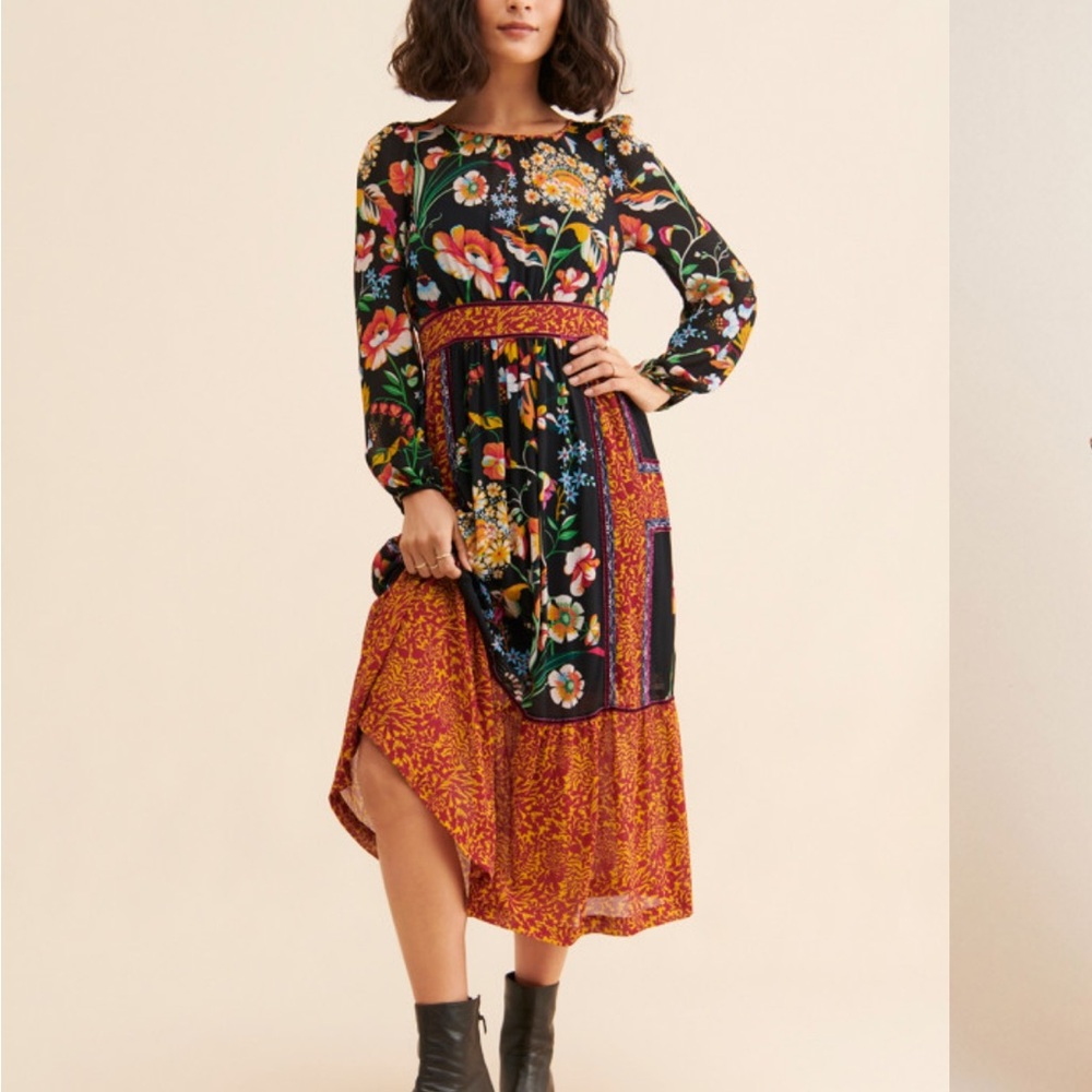 Anthropologie Multicolor Floral Long Sleeve Dress
